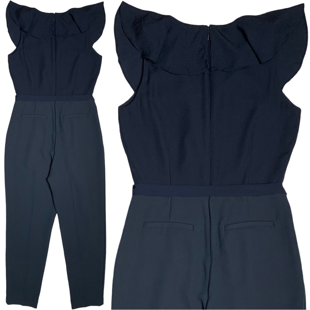 Banana Republic Women Ruffle V-Neck Cropped Jumpsuit Size 0 Navy Blue - Picture 10 of 17